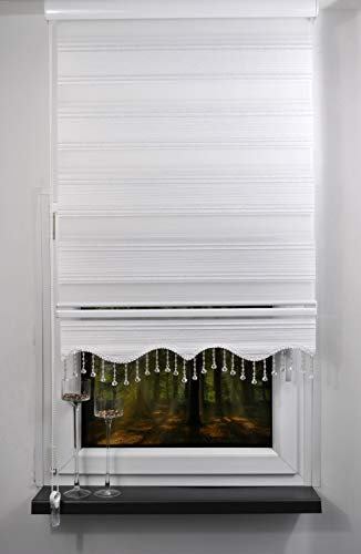 kskeskin Doppelrollo Breite 80 cm Länge 200 cm Duo Rollo Stoff mit Glitzer mit Alukassette, Volant mit Perlen in verschiedenen Breiten (MS01, 80)