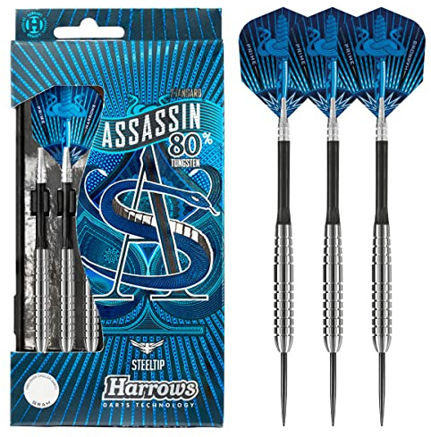 Harrows Assassin Tungsten Pro Darts | Steel Tip Darts Set mit Tragekoffer | 18-40g Alle Gewichte | Inklusive Alamo Shafts, 100 Micron Prime Flights und Reisekoffer (24GR)