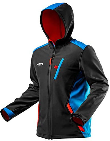 NEO TOOLS Herren Arbeits-Softshelljacke HD+ mit Kapuze, 94% Polyester | 6% Elasthan, Gr. S-XXL, Winddicht, Wasserabweisend (5000 mm), Atmungsaktiv (3000 g/m2), Wasserdichte Reißverschlüsse