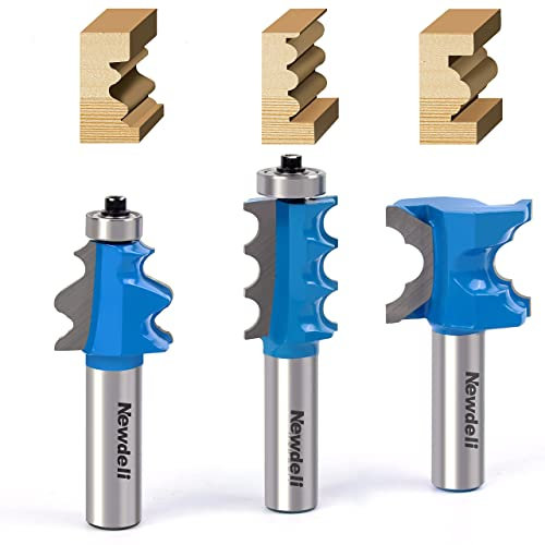Newdeli 3 x 1/2-Zoll-Schaft Architektur-Zierfräser-Bit-Set, Bullnose, Perlensäule, Gesichtsform-Bits für Holzbearbeitung