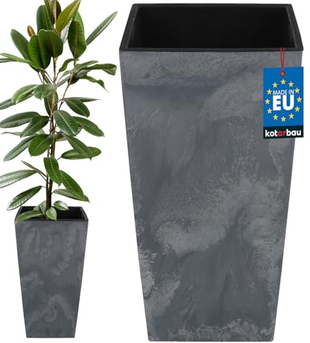 KOTARBAU® Blumentopf 325x325x610mm Betonstruktur Quadratisch mit Innentopf Dunkelgrau