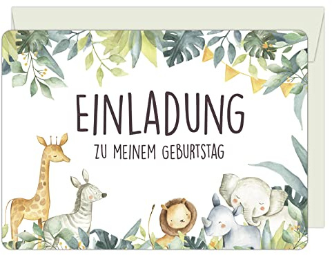 CALLUNA® 12 Einladungskarten zum Kindergeburtstag mit passenden Versandhüllen - Bunte Einladung zur Geburtstagsfeier – Geburtstagseinladungen – Partyeinladungen - Einladung zum Geburtstag Tierkinder