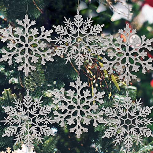 6 fiocchi di neve in argento grandi ornamenti da 30,5 cm con glitter in plastica per inverno, interni ed esterni, albero di Natale, decorazioni per stanze giganti, fiocchi di neve
