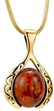 Copal Collier Pour Femme Avec Pendentif En Ambre Couleur Miel Et Argent Plaqué Or