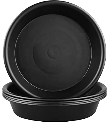 LIKOSO Juego de 5 Platos para Macetas, Negro Platillos Mandejas de Goteo Plástico para Plantas de Flores de Jardín Interior y Exterior - 22 cm