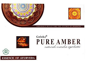 Aromasenses.- Incienso Goloka Essence of Ayurveda 15 grs | Caja Completa con 12 Cajetillas de 15 Gramos Cada una (Ambar Puro)