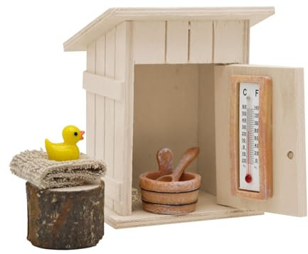 ZauberDeko Wichtel Zubehör Wellness Sauna Holz Saunahäuschen Badeente Handtuch Set