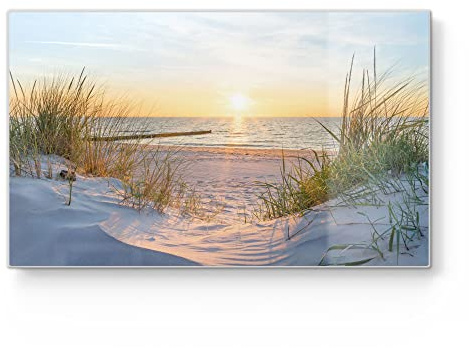 DEQORI Frühstücksbrett Glas | klein 23x14 cm | Motiv Abendsonne an der Ostsee | Design Schneidebrett für Küche | Frühstücksbrettchen antibakteriell & rutschfest | Glasplatte & Servierplatte