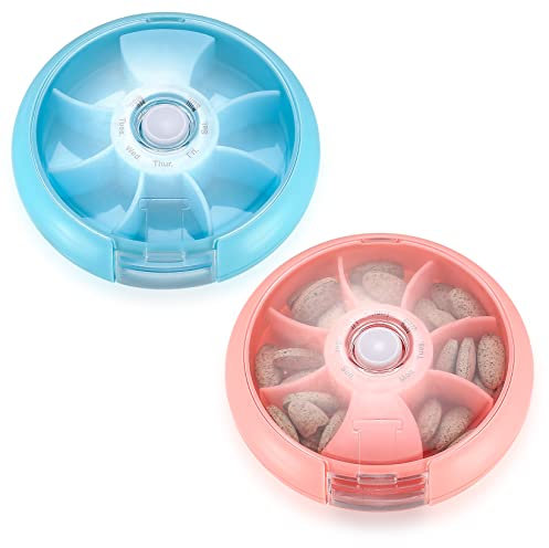 2 Pz Portapillole Settimanale, Portapillole Giornaliero Tascabile 7 Giorni, Contenitore Settimanale per Pillole con 7 Scomparti, Dispenser di Organizzatore per Pillole Medicinali Vitamine (Ruota)