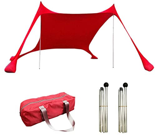 Strand-Sonnenschutz, Familien-Strandzelt mit Sandanker, tragbares UPF 50+ & wasserdichtes Baldachin mit Aluminiumstangen-Tragetasche, Sonnenschutz für Camping, Picknick, Angeln