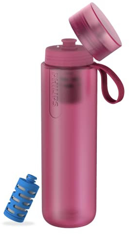 PHILIPS Water GoZero Active BPA-Free Water Bottle with Fitness Tap Water Filter, Sport Squeeze Water Bottle, Lightweight, 32 oz with Fitness Filter, Plum