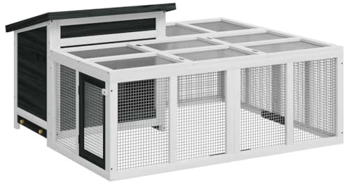 vidaXL Conejera, Jaula de Conejos, Corral para Mascotas Pequeñas, Caseta Exterior de Jardín, Madera Maciza de Pino Gris 144x123x67,5 cm