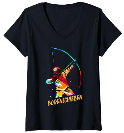 Bogenschießen Bogensport Langbogen T-Shirt mit V-Ausschnitt