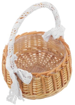 Cabilock 1 Stück Tragbarer Blumenkorb Gewebter Korb Mit Griffen Handgewebter Stoff Form Weidenkorb Kleiner Weißer Korb Aufbewahrungskorb Hochzeitszeremoniekorb Aus Holz