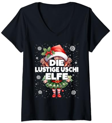 Lustige Uschi Elfe Weihnachten Elfen & Weihnachtselfen T-Shirt mit V-Ausschnitt