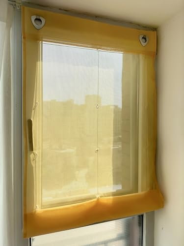 Devola Raffrollo Ohne Bohren ösenrollo Transparent Gardinen Einfarbig Voile Raffgardinen Modern Küche Fertiggardinen Wohnzimmer Kurz HxB 140x120cm Gelb 1 Stück