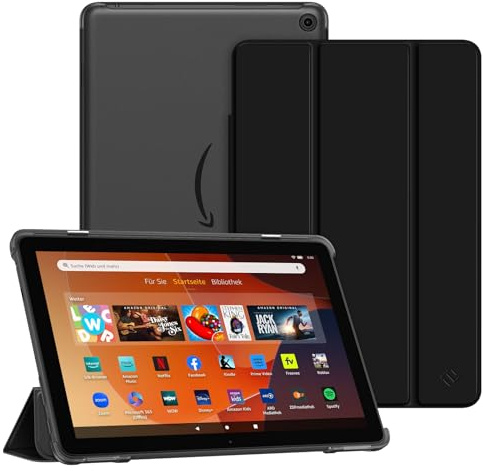 Fintie Hülle für Amazon Fire HD 10 Tablet 13. Generation 2023, Ultradünn Schutzhülle mit Translucent Rückseite Case mit Auto Schlaf/Wach Funktion, Schwarz