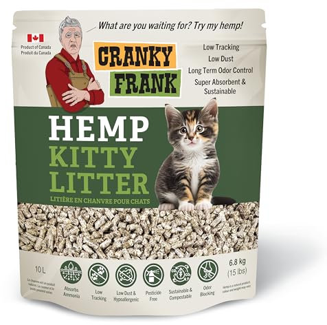 Cranky Frank Hemp Cat Litter Pellets, Low-Dust, Low-Tracking, Super-Absorbent Kitty Litter Feat. Long-Term Odor Control, 15 lb.