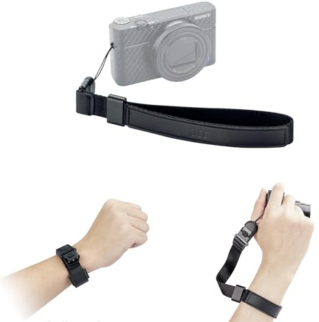 JJC Camera Wrist Strap with Quick Release, Hand Strap Lanyard for Sony DSC-RX100 VII VI RX100M7 RX10 III II HX99 WX500 WX350 for Ricoh GR IIIx III II Point and Shot Cameras, Black | Hand Strap w Patented QR Buckle for Fast Switch (2026 Red Dot Winner), Durable Nylon w Microfiber Leather, Strap Width: 19mm