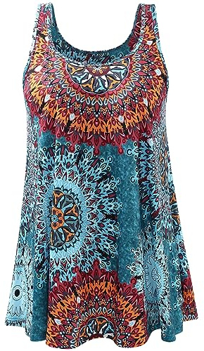 vislivin Damen Top mit Integriertem BH Tank Top Unterhemd Casual Tank Tops Loose Fit Ärmellose Shirt S-XXXXL Blue Flower XL