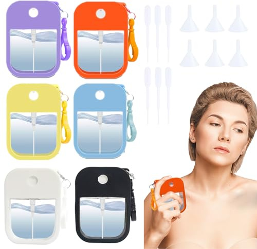 CZAYEFNH 6 Pcs tragbare Karten-Sprühflasche mit kleinem Trichter Pumpzerstäuber und Tropfer, 38ml tragbare nachfüllbare kosmetische Parfümflasche, Alkohol Hand Sanitizer Spray leere Flasche für Reisen