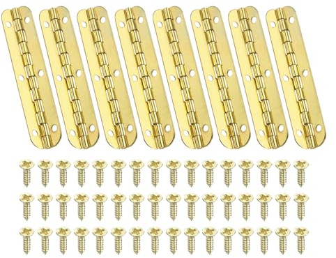 PATIKIL Bisagra de Piano Pequeña 2.6 x 0.6, Pack de 8 Color Oro | Pack de 8 Bisagras Mini de 90 Grados para Cajas de Joyería con Tornillos para Cajas de Joyería, Color