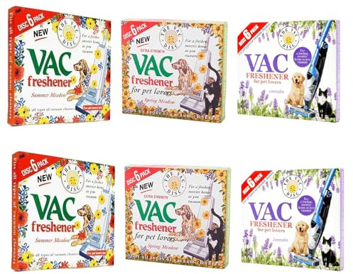 ZOPPER - Vacuum Cleaner Freshener Pk of 6-2 x Summer Meadow, 2 x Lavender, 2 x Extra Strength Spring Meadow Scented Air Freshener Discs for Home Office Cleaning - for Pet Lovers too