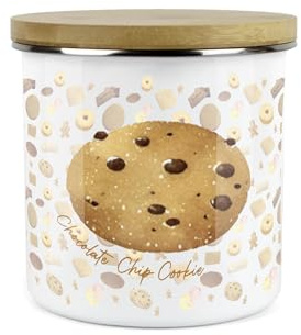 Purely Home Chocolate Chip Cookie Biscuit Storage Canister - Novelty Cookie Jar Enamel Kitchen Storage Tin - Food Gifts