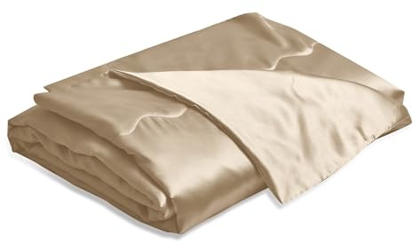 YASMENG Satin Decke 200x200 Beige Sofadecke Kühlende Seidige Seide Sommerdecke Leicht Weich Luxus Glatt Glänzend Satin Tagesdecke Kuscheldecke für Bett Sofa Couch Schlafzimmer Büro Reisen