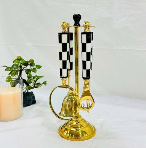 Set mit 4 dekorativen Messing-Checker-Lupen, Flaschen- und Brieföffner, Ständer, Vintage-Messing, Tischdekoration, Zubehör