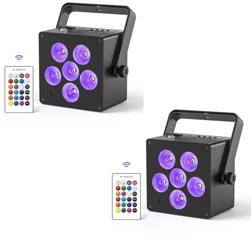 Nitehop 2er Wiederaufladbare RGBWA+UV-LED-Bühnenlichter, 60 W 5500 mAh Akku LED-Par-Scheinwerfer mit Fernbedienung, DMX klangaktivierte kabellose Uplights für DJ, Disco, Party, Hochzeit, Konzert