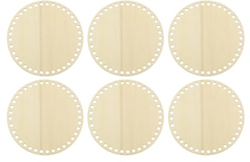PATIKIL 6 Stück Gehäkelter Korbboden 15cm Runde Korb Basis aus Holz zum Häkeln Holzboden mit Löchern Häkelkorb Zubehör für DIY Korbflechten Webbedarf Geldbörse Kunsthandwerk