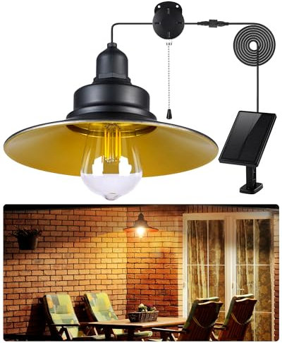 FabStyl Lampe Solaire Interieur Extérieur Avec Interrupteur à Tirette & Ampoules E27 Etanche IP65 Lampe Suspendue Éclairage Pour Jardin Pergola Chemins Garage Maison Cabanon Pergola