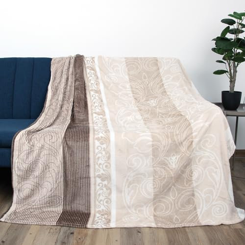 Bestlivings Kuscheldecke XXL (130x170cm) - Beige Ornament - Flauschdecke Microfaser-Decke - Jacquard, große weiche Wohn-Decke zum kuscheln Flanelldecke