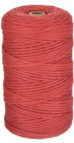 Rebower 1/8 Pollice 656 Piedi Corda Macramé, Corda Di Cotone Spago Singolo Intrecciato Spesso Corda Macramé [Per Artigianato Portapiante Da Parete] - Rosso