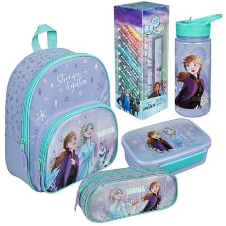 Zaino da scuola materna Frozen – Personalizzabile con nome – Set zaino per bambini, Set 3 - Kit completo, 25 x 31 x 10 cm