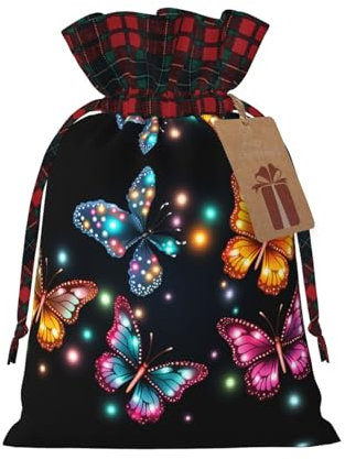 PHAYAH Sacchetto regalo in iuta con coulisse e farfalla luminosa, ideale per Natale, festa di compleanno