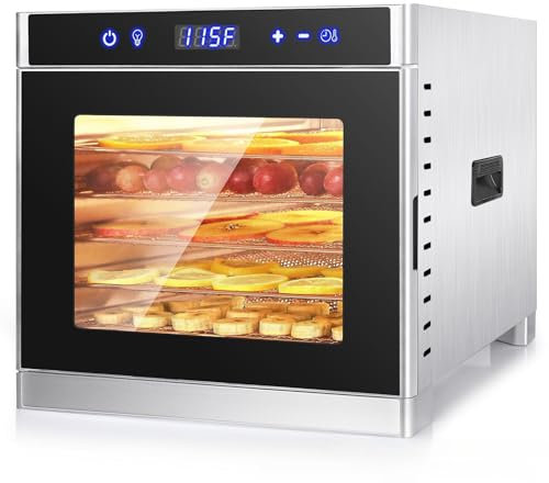 Máquina deshidratadora de alimentos profesional | Bandejas de acero inoxidable de 6/8 | Secadora para cecina, golosinas para perros, hierbas, carne, res y frutas,6-Layers-Silver