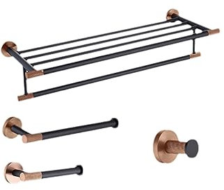 Juego de 4 piezas de accesorios de baño de acero inoxidable negro mate, soporte para toallero, soporte para rollo de papel higiénico y soporte para escobilla de inodoro, juego de 4 piezas para