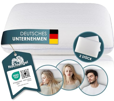 Nachtengel Schlafkissen orthopädisch Memory Foam – 2er Set, 12cm | Ergonomisches Kopfkissen gegen Nackenschmerzen für alle Schlaftypen – Rücken-, Bauch- & Seitenschläfer, 2er Set, 12cm, weiß