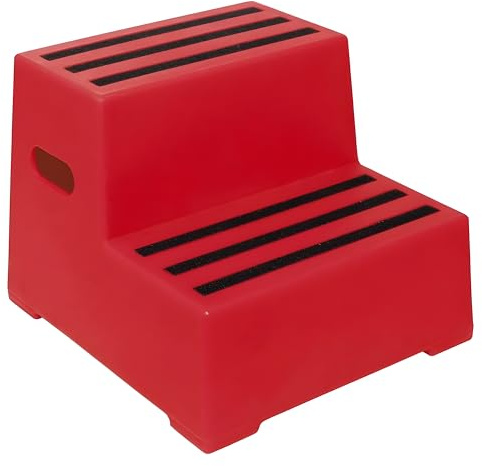2 Tread Heavy Duty Safety Steps 260KG Capacity Moulded Plastic Industrial Anti Slip Footstep Warehouse Equestrian Platforms (Red)