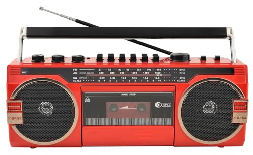 80er Jahre Stil Retro Boombox Tape-Player, tragbarer klassischer Stil Kassettenspieler mit Doppelband-Player, USB/TF-MP3-Player/Bluetooth für Familien, Schulen und Vintage-Restaurants