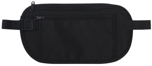 yuandnn Money Belt, Passport Holder Secure Hidden Travel Wallet with RFID Blocking, Adjustable Undercover Fanny Pack with 2 Pockets for Men Women (Black)
