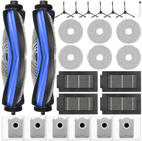 25 Accessoire pour ECOVACS DEEBOT T50 Pro Omni Gen2, T50 Omni, T50 PRO Omni | 6 sacs à poussière, 6 lingettes, 6 brosses latérales, 4 filtres HEPA, 2 brosses principales