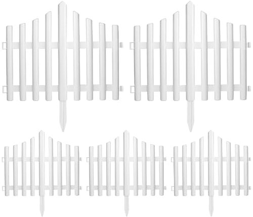 5PCS Elegant White Plastic Picket Fence Inserts Hedge, 18×15 Inch Decorative Protective Border for Garden Beds, Patio Edging & Farm Landscaping