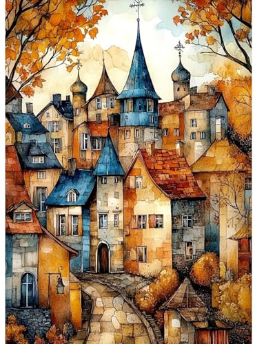 MAXBYE Diamond Painting Kits für Erwachsene, 5D Buntes Haus Diamond Art Komplett Set DIY Gem Kunsthandwerk für Anfänger, Runde Diamant Bilder Kristall Kreuzstich Home Wall Decor 30x40cm