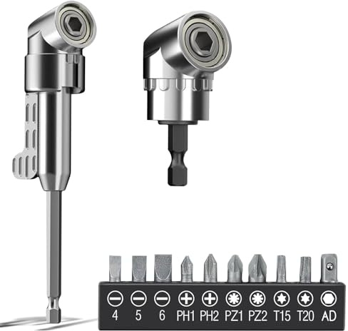 14 Pièces 105°Renvoi d'angle Visseuse,Renvoie d Angle pour Visseuse avec Embout Visseuse,Embout Visseuse Placo Tige hexagonale de 1/4 -Pour Ouvriers de Construction,Rallonge Flexible pour Perceuse