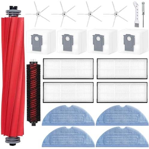 HoHumoca Zubehör Ersatzteile für Roborock S7 Max Ultra /S7 MaxV Ultra /S7 Pro Ultra Staubsauger, 1 Hauptbürste, 4 Hepa Filter, 4 Wischtücher, 1 Selbstreinigende Bürste, 4 Staubbeutel, 4 Seitenbürsten