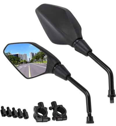 2 Espejos Retrovisores Moto Homologados E24 – Universales 7/8 22mm, Roscas 8mm/10mm, Ajustables y Plegables 360°, para Scooter, ATV, Quads y Ciclomotor