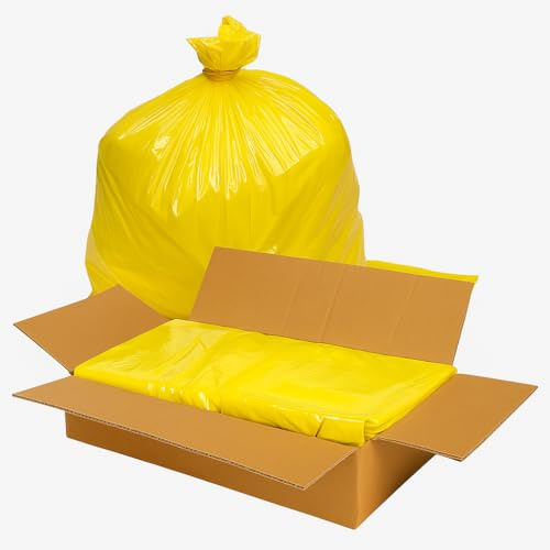 200 x Yellow Bin Liners 90L – Strong Yellow Refuse Sacks for Waste Disposal | 18x29x39 Inch Medium-Duty Garbage Bin Bags for Kitchen, Home, Garden, and Commercial Use